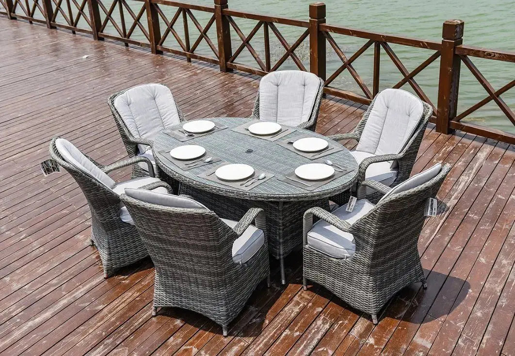 Direct Wicker Patio Wicker 7 Piece Oval Dining Set-Gray Doba