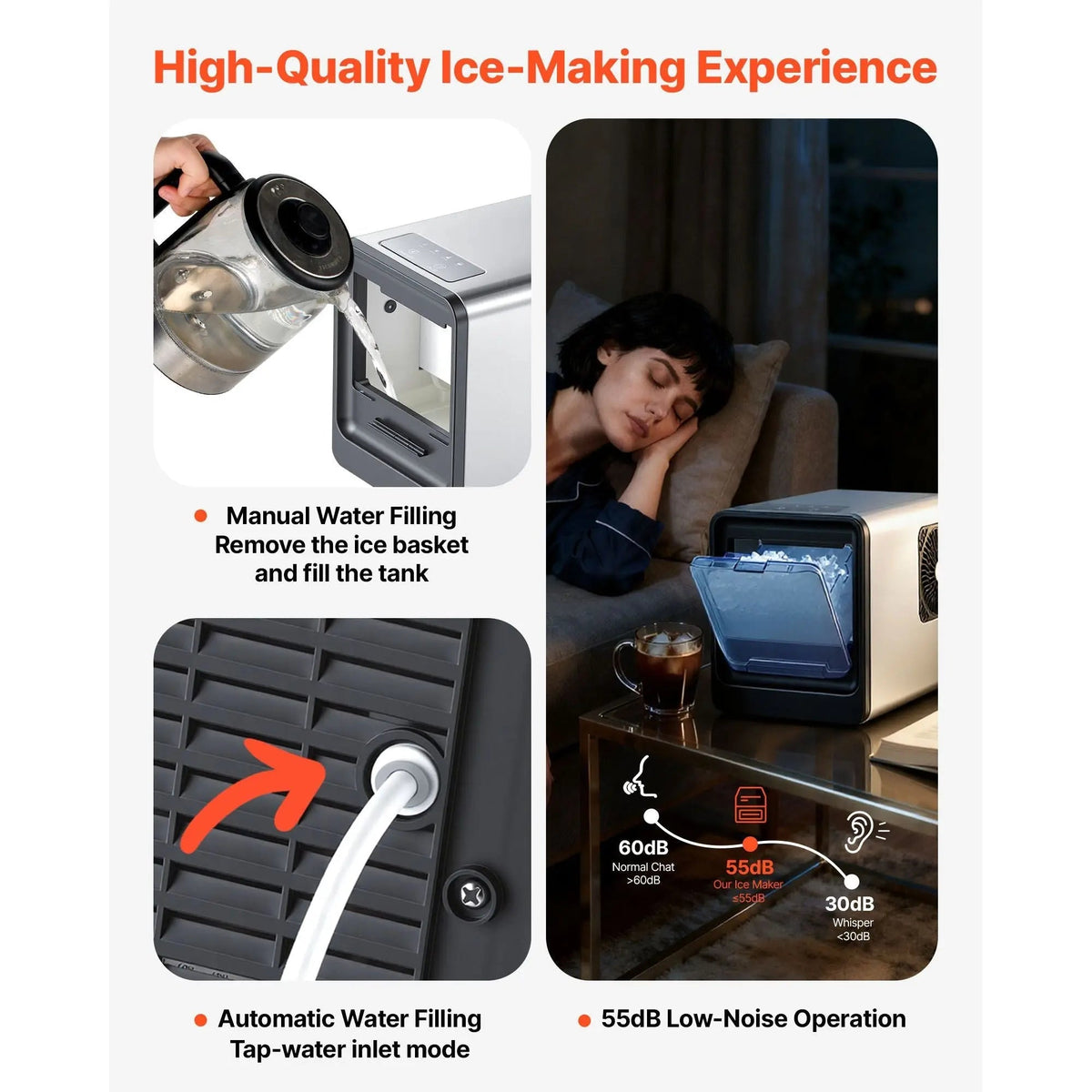 Countertop Ice Maker, 33 lbs per Day, Self-Cleaning Portable Machine with Scoop, Drawer-Style Ice Access, Nugget Ice-Making Machine with Chewable Ices for Home, Kitchen, Office, Bar & Party Doba