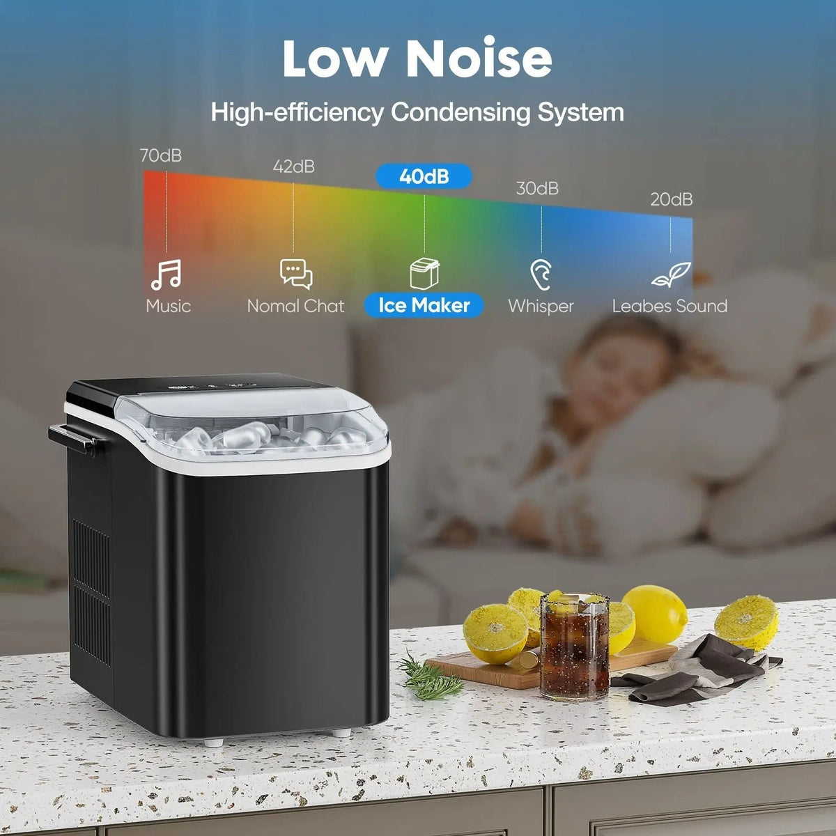 Countertop Ice Maker with Handle, 26lbs/24H Portable Ice Machine, 9 Bullet Ice Cubes Ready in 6 Mins, Self-Cleaning, Quiet Compact Ice Maker for Home, Kitchen, RV, Camping Doba