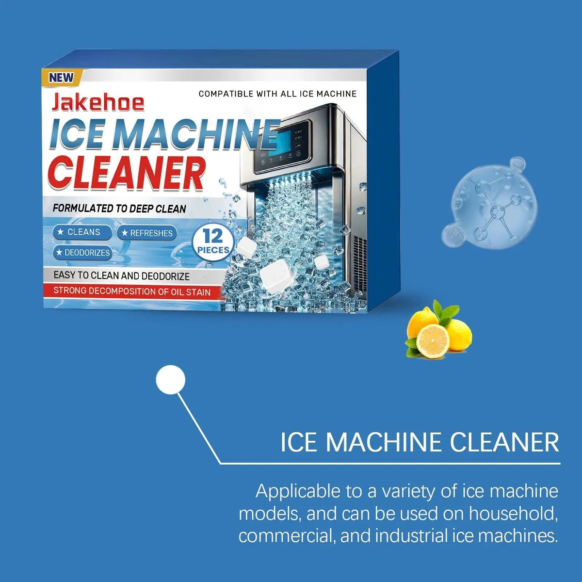 Ice Maker Cleaning Tablets, Descaling & Deodorizing Cleanser for Portable Undercounter Countertop Ice Machines, Efficient Mineral Scale Stain Remover, 12 Pack Doba