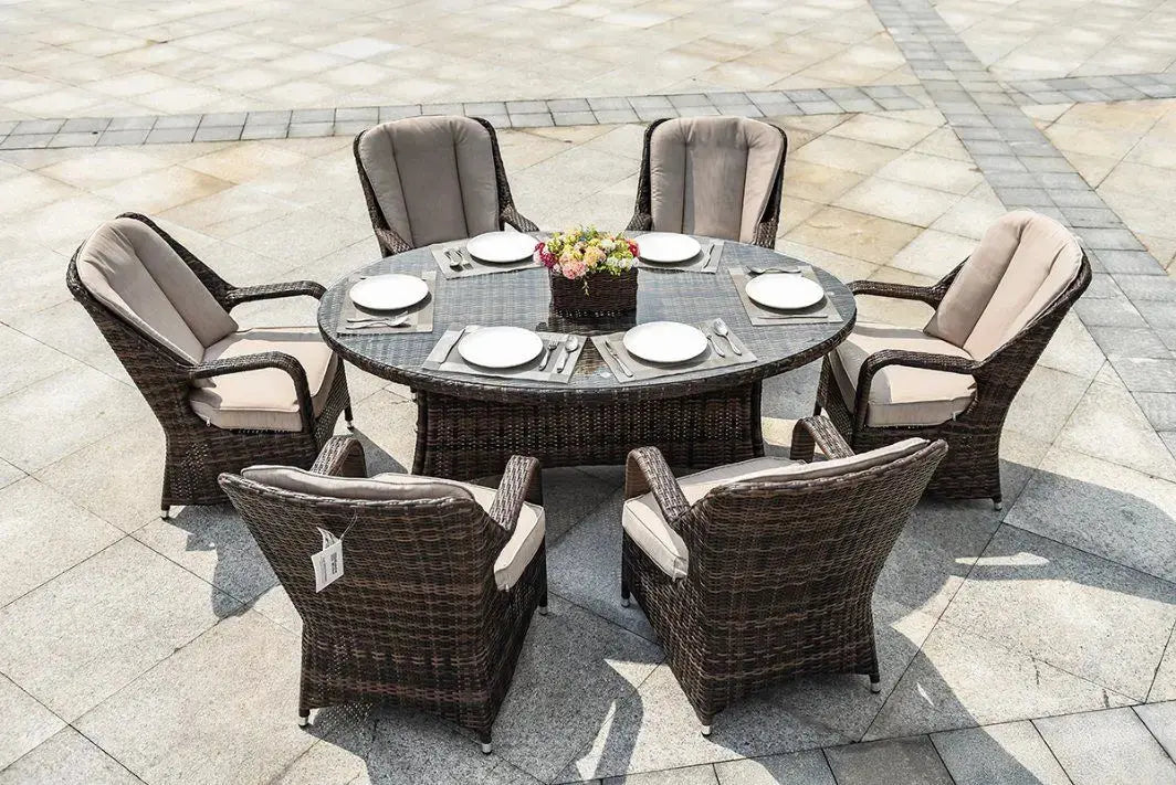 Direct Wicker Patio Wicker 7 Piece Oval Dining Set-Gray Doba