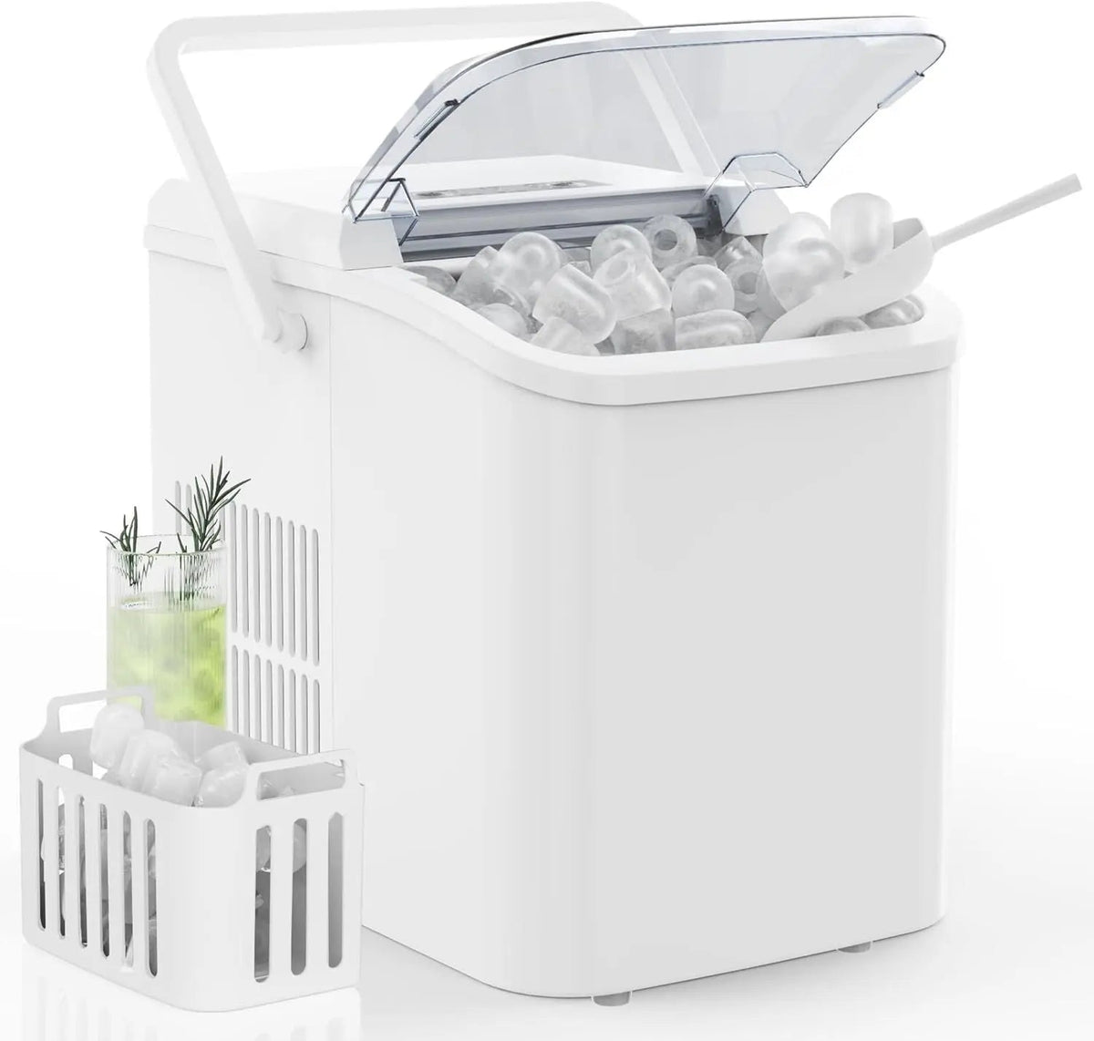 Countertop Ice Maker with Handle, 26lbs/24H Portable Ice Machine, 9 Bullet Ice Cubes Ready in 6 Mins, Self-Cleaning, Quiet Compact Ice Maker for Home, Kitchen, RV, Camping Doba