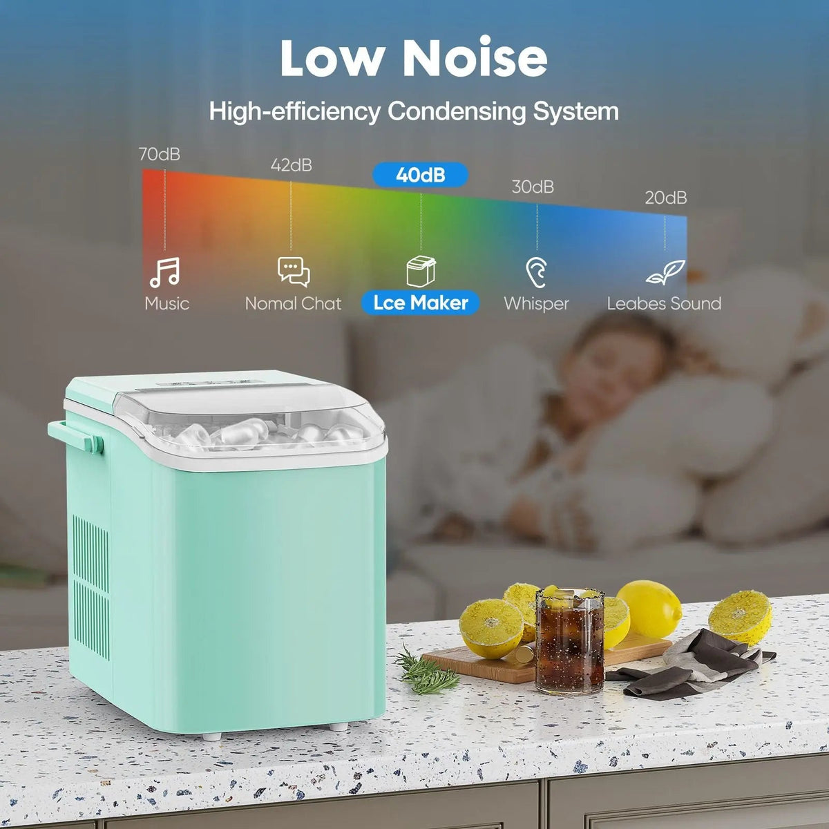 Countertop Ice Maker with Handle, 26lbs/24H Portable Ice Machine, 9 Bullet Ice Cubes Ready in 6 Mins, Self-Cleaning, Quiet Compact Ice Maker for Home, Kitchen, RV, Camping Doba