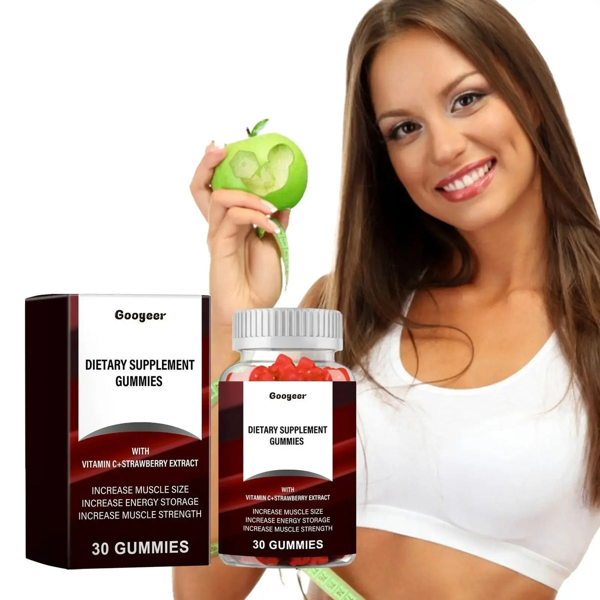 Vitamin C & Strawberry Fruit Extract Wellness Gummies, Daily Nutritional Dietary Supplement for Energy & Body Fitness Support, 30 Count Per Bottle Doba