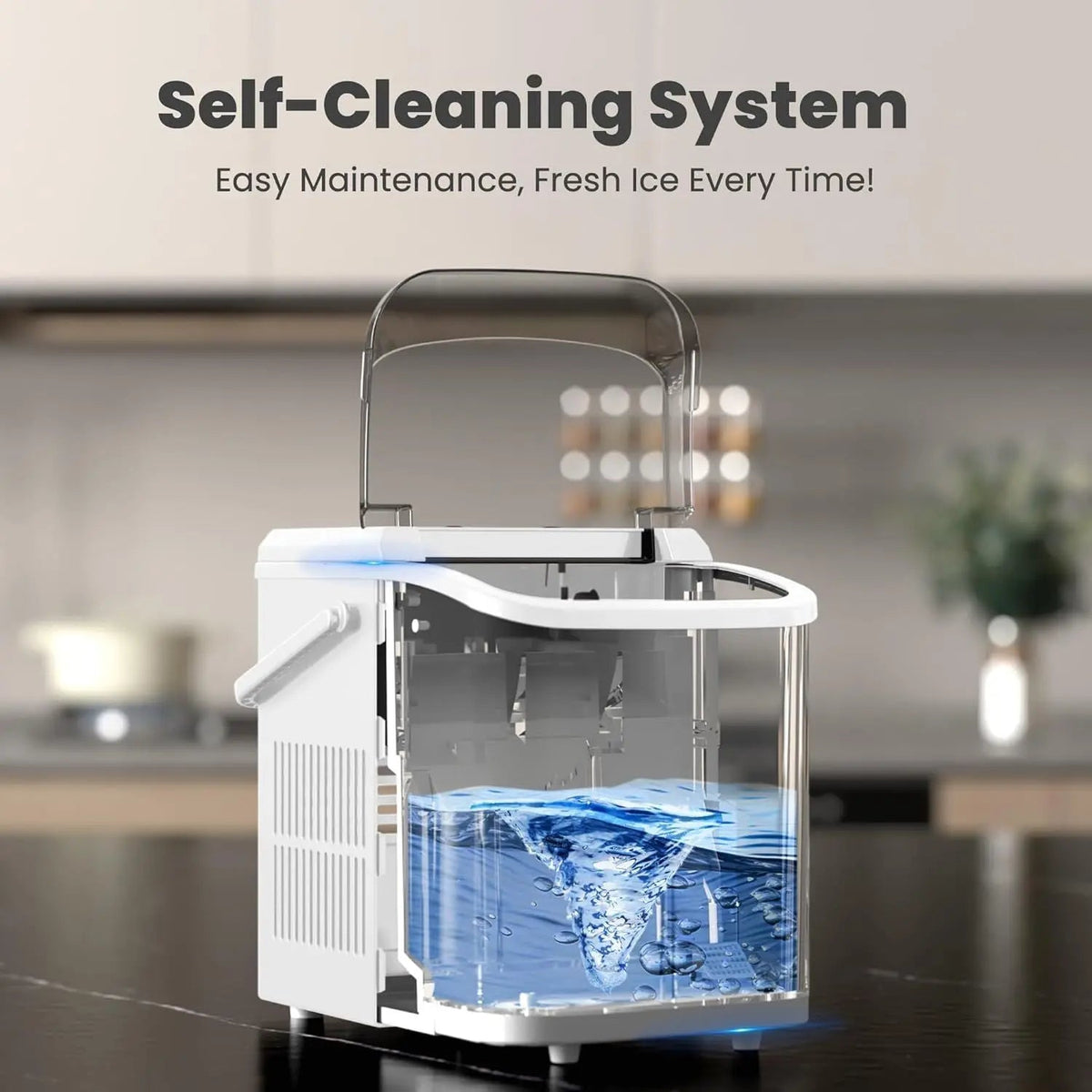 Countertop Ice Maker with Handle, 26lbs/24H Portable Ice Machine, 9 Bullet Ice Cubes Ready in 6 Mins, Self-Cleaning, Quiet Compact Ice Maker for Home, Kitchen, RV, Camping Doba
