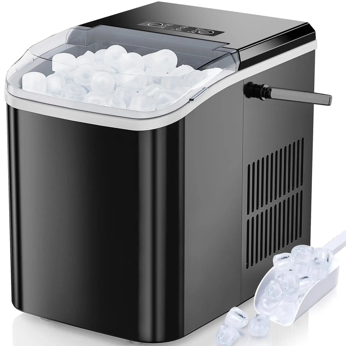 Countertop Ice Maker, Self-Cleaning Portable Ice Maker Machine with Handle and Ice Scoop 9Pcs/6Min 26.5Lbs/24H Black Doba