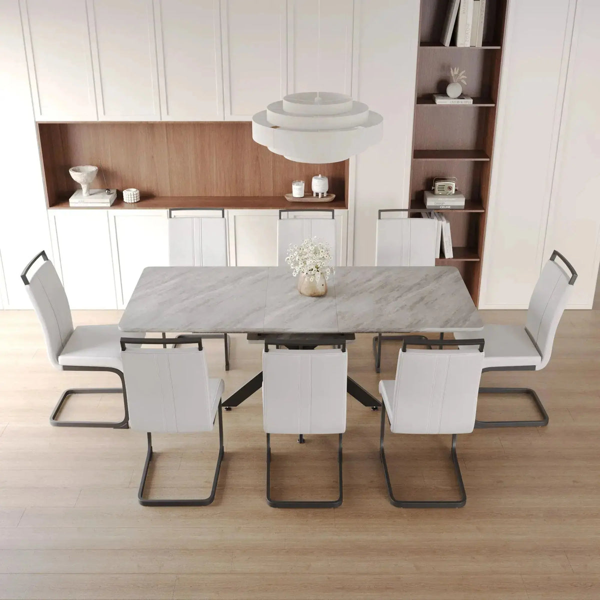 62.4" extendable 78.15" dining Table Set for 6-8 Person for Dining Room,C-shaped Tube Soft padded armless dining chair and Very large Dining Room Table Kitchen Table Chair Set with metal Legs Doba