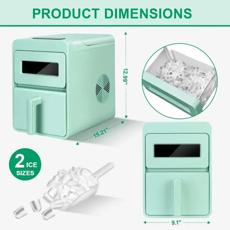 PSZBJ-K12G  Automatic Ice Maker-50lbs/day capacity, 6-8 minute ice production, 9 pieces per batch. Features: 2-liter PVC ice tray (BPA-free), self-cleaning design, coffee-grade ice cubes, touch-sensit Doba