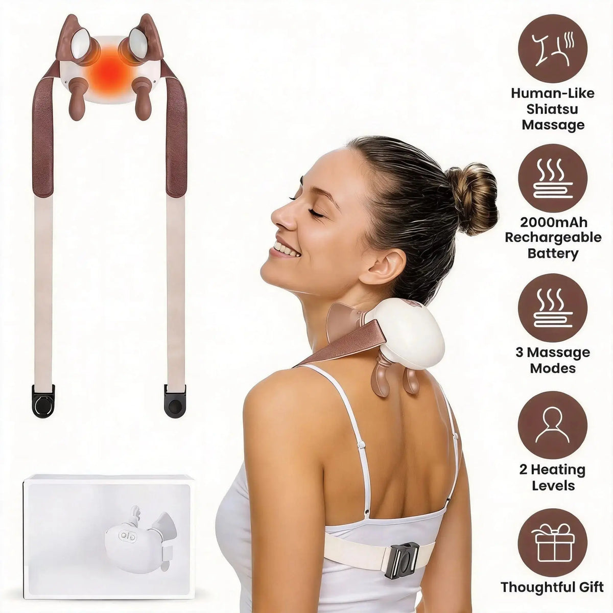 Human-Like Neck Massager With Heat Cordless Neck Massager for Pain Relief Deep Tissue Shiatsu Massager for for Neck Shoulders Back Legs Doba