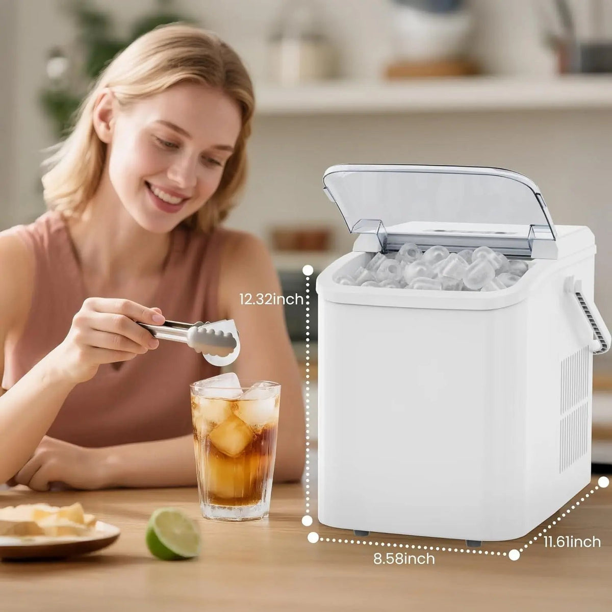 Countertop Ice Maker with Handle, 26lbs/24H Portable Ice Machine, 9 Bullet Ice Cubes Ready in 6 Mins, Self-Cleaning, Quiet Compact Ice Maker for Home, Kitchen, RV, Camping Doba