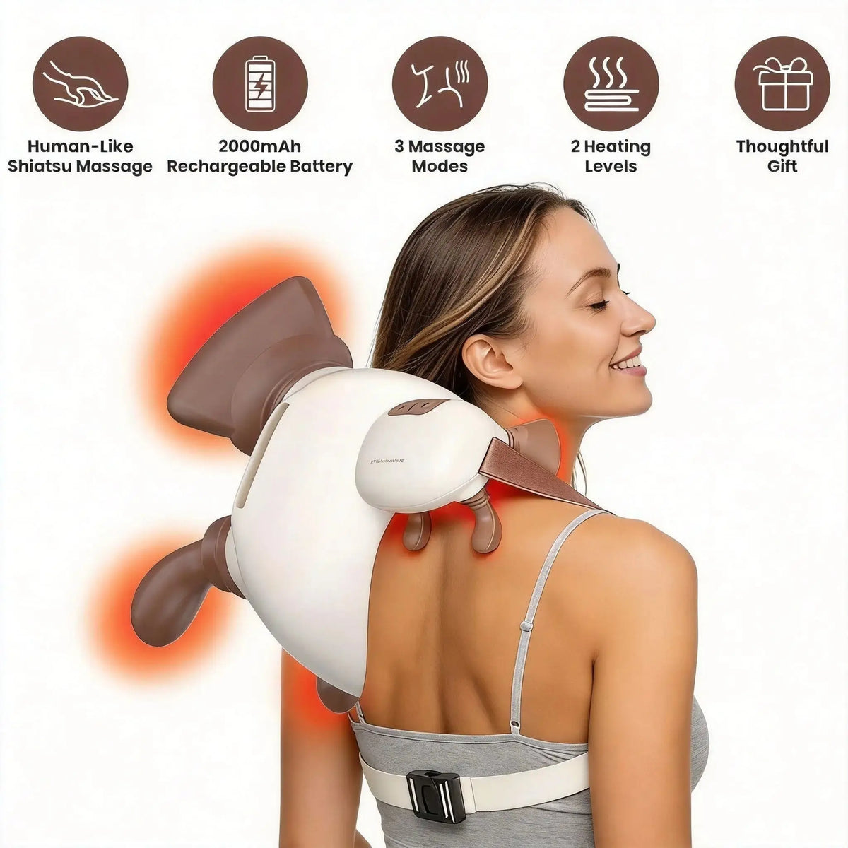 Human-Like Neck Massager With Heat Cordless Neck Massager for Pain Relief Deep Tissue Shiatsu Massager for for Neck Shoulders Back Legs Doba
