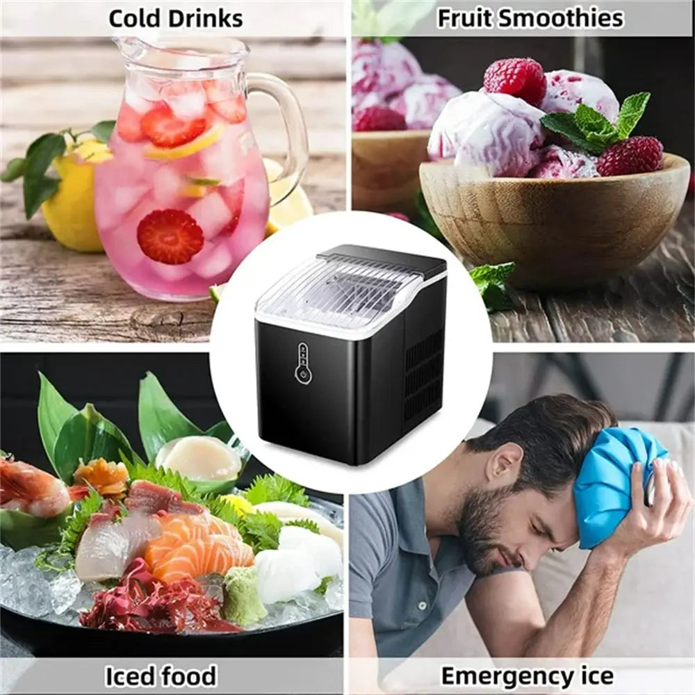 Countertop Ice Maker Machine;  Portable Compact Ice Cube Maker with Ice Scoop & Basket;  26Lbs/24H Ice Machine for Home/Kitchen/Office/Bar;  Black;  Green;  Silver Doba