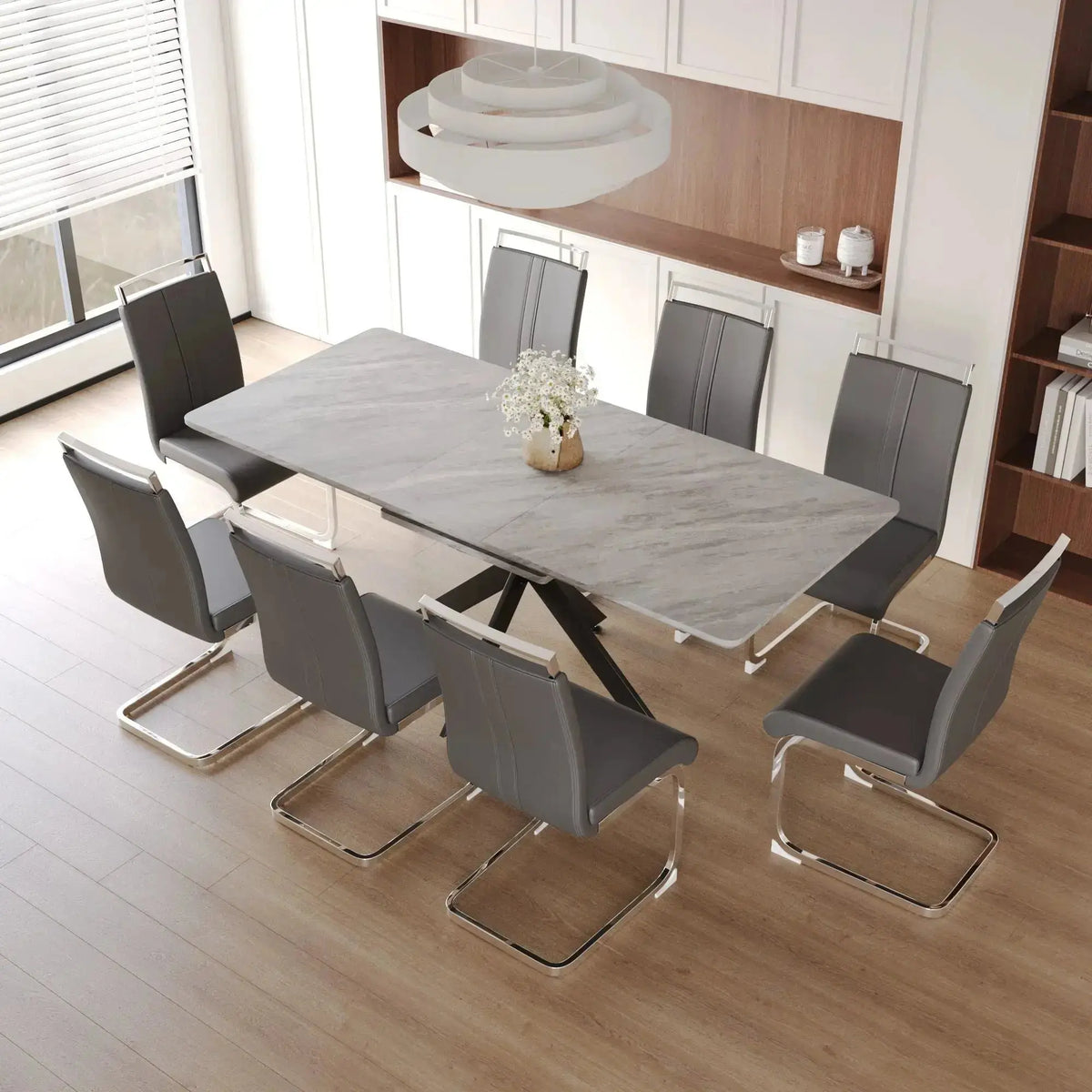 62.4" extendable 78.15" dining Table Set for 6-8 Person for Dining Room,C-shaped Tube Soft padded armless dining chair and Very large Dining Room Table Kitchen Table Chair Set with metal Legs Doba