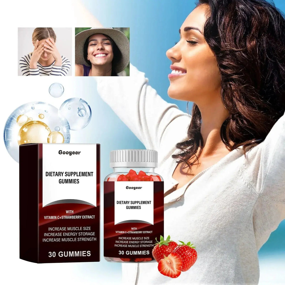 Vitamin C & Strawberry Fruit Extract Wellness Gummies, Daily Nutritional Dietary Supplement for Energy & Body Fitness Support, 30 Count Per Bottle Doba