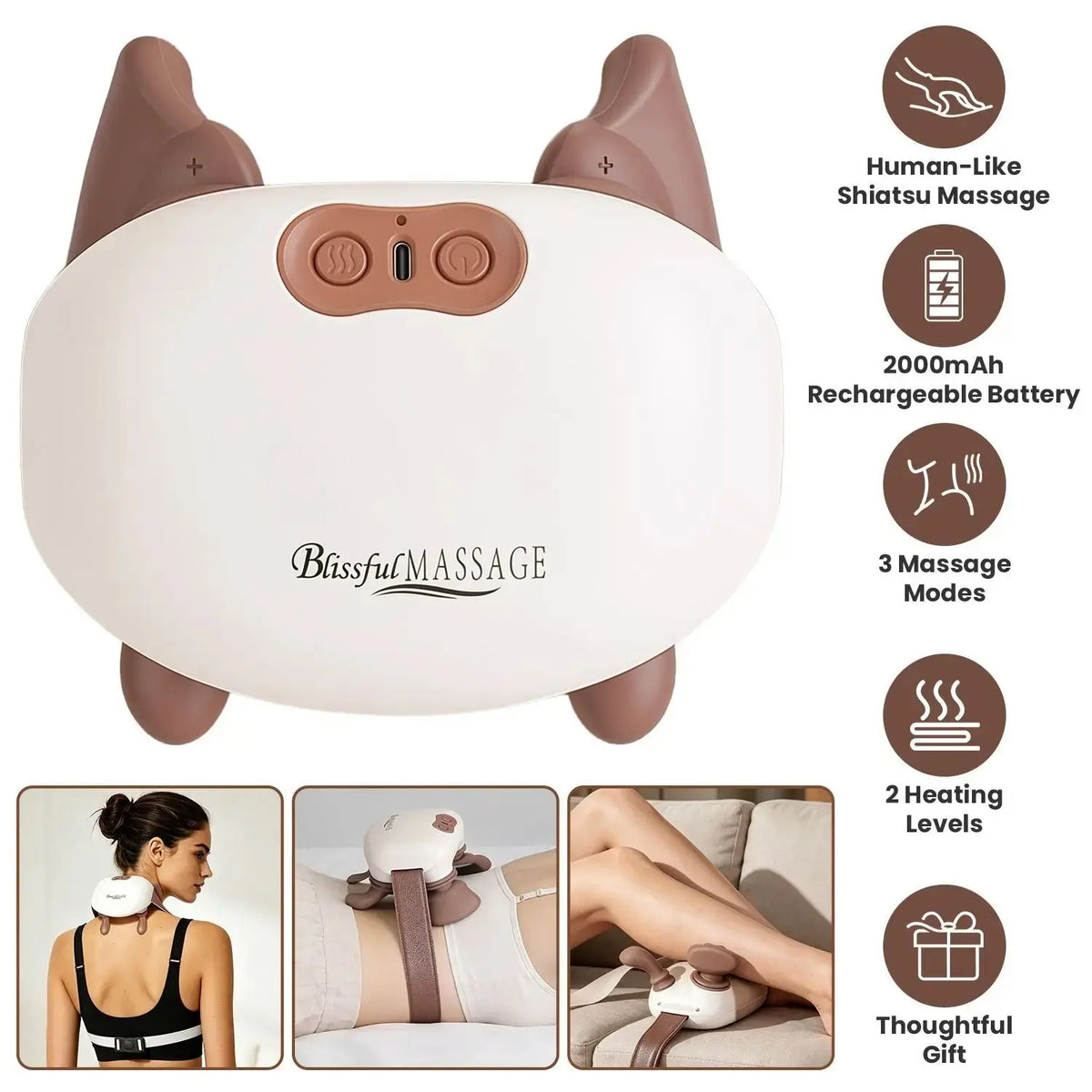Human-Like Neck Massager With Heat Cordless Neck Massager for Pain Relief Deep Tissue Shiatsu Massager for for Neck Shoulders Back Legs Doba