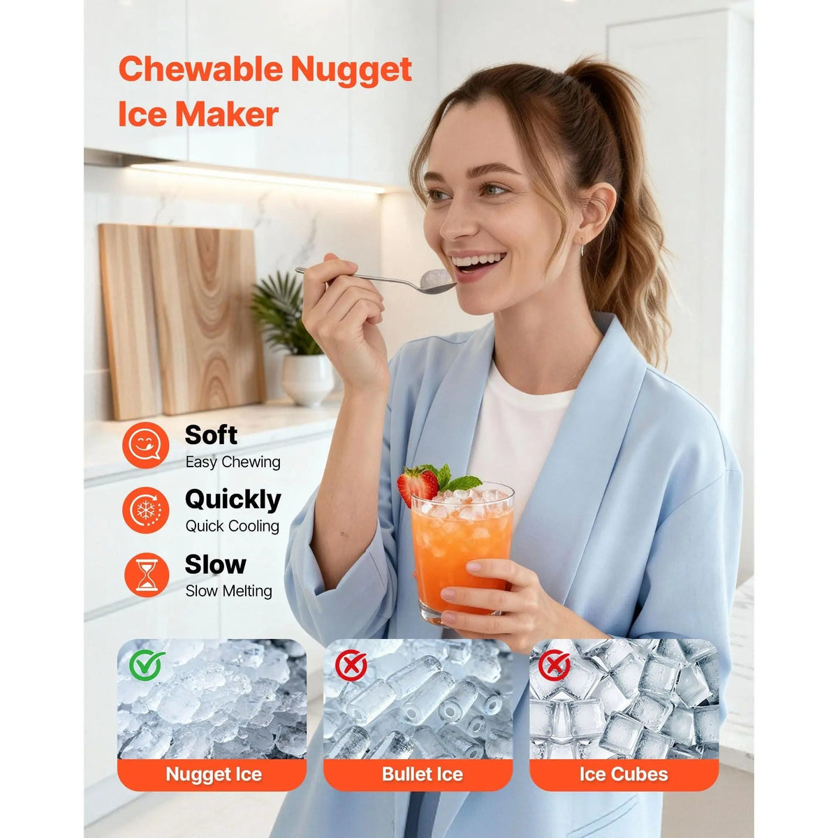 Countertop Ice Maker, 33 lbs per Day, Self-Cleaning Portable Machine with Scoop, Drawer-Style Ice Access, Nugget Ice-Making Machine with Chewable Ices for Home, Kitchen, Office, Bar & Party Doba