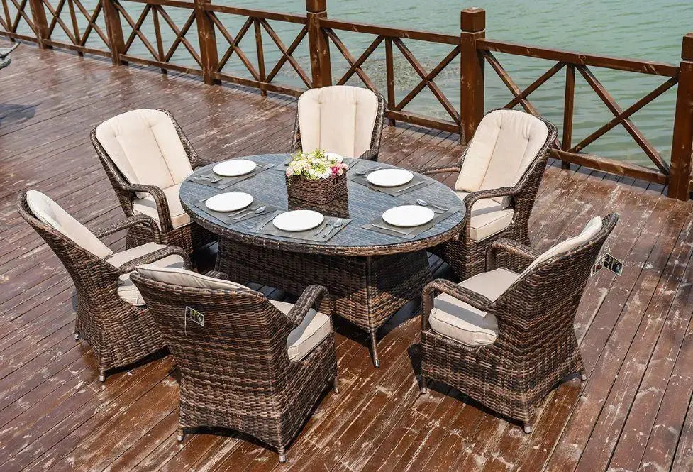 Direct Wicker Patio Wicker 7 Piece Oval Dining Set-Gray Doba