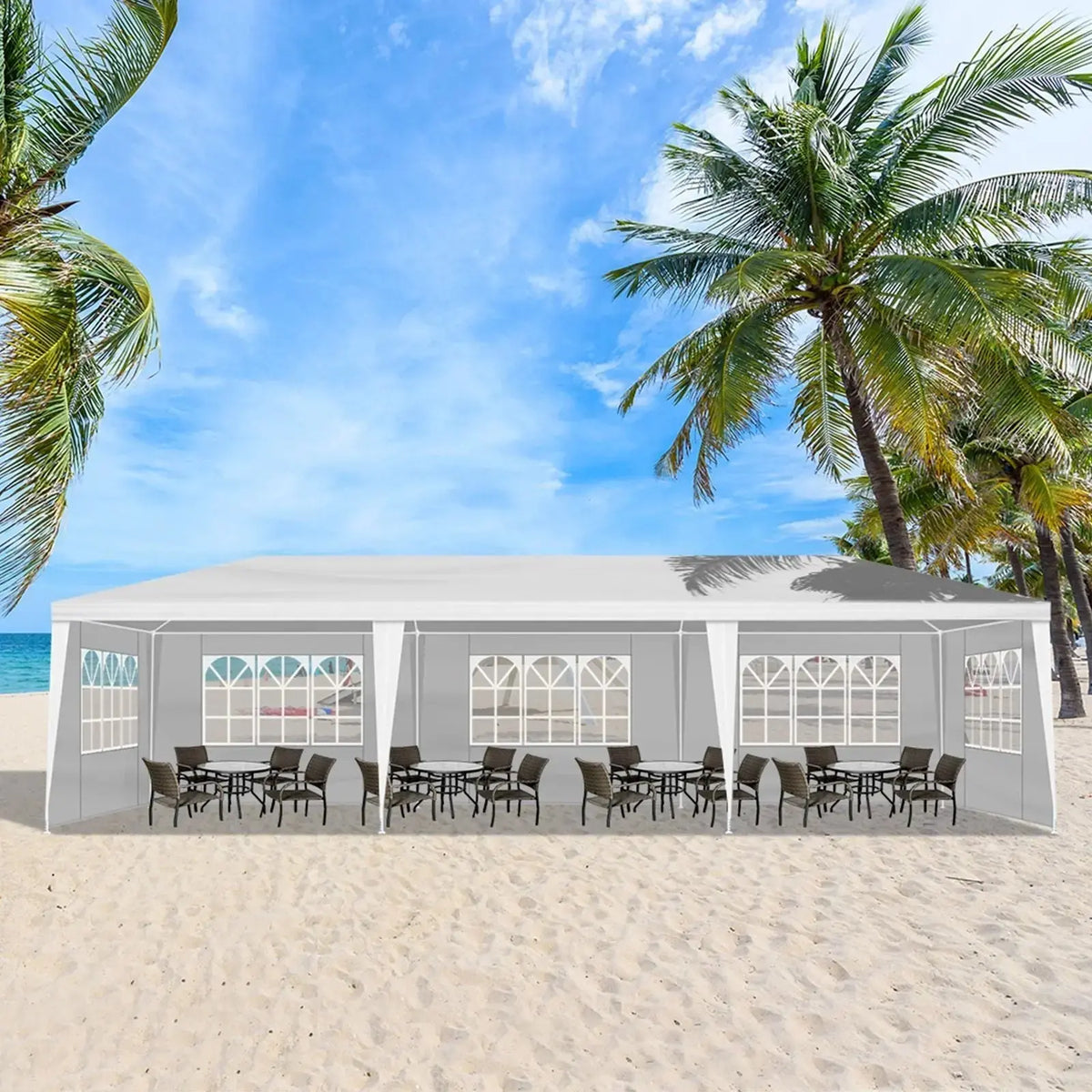 10'x30' Outdoor Party Tent with 8 Removable Sidewalls, Waterproof Canopy Patio Wedding Gazebo, White (self-pickup ONLY) Doba