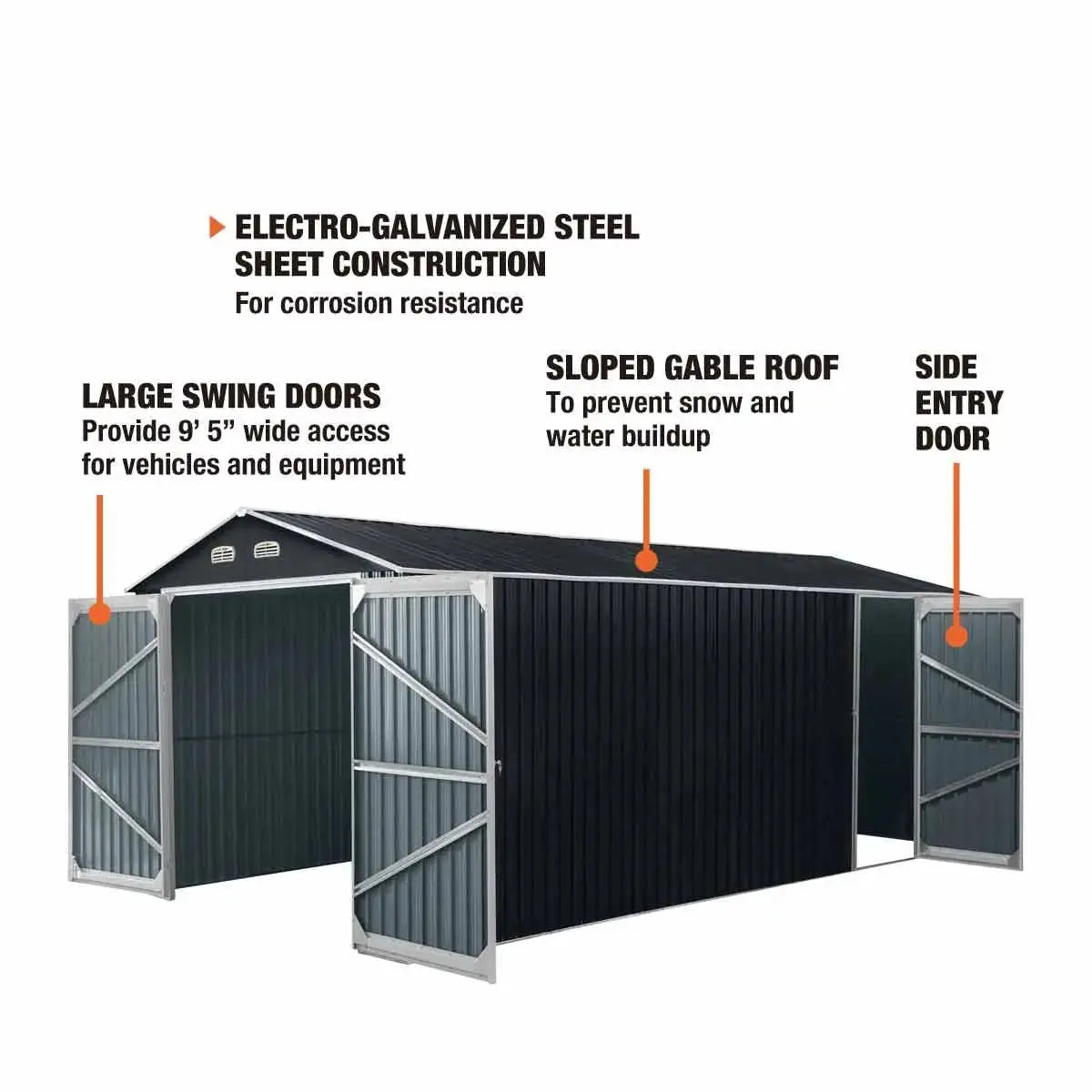 13' x 20' Metal Garage Shed with Double Front Doors, 7'9" Peak Height, Side Entry Door, 240 Sq-Ft Floor Space, TMG-MS1320A Doba