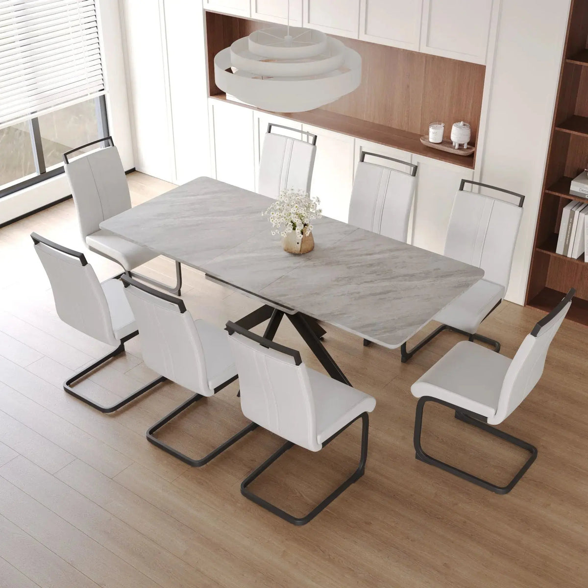 62.4" extendable 78.15" dining Table Set for 6-8 Person for Dining Room,C-shaped Tube Soft padded armless dining chair and Very large Dining Room Table Kitchen Table Chair Set with metal Legs Doba