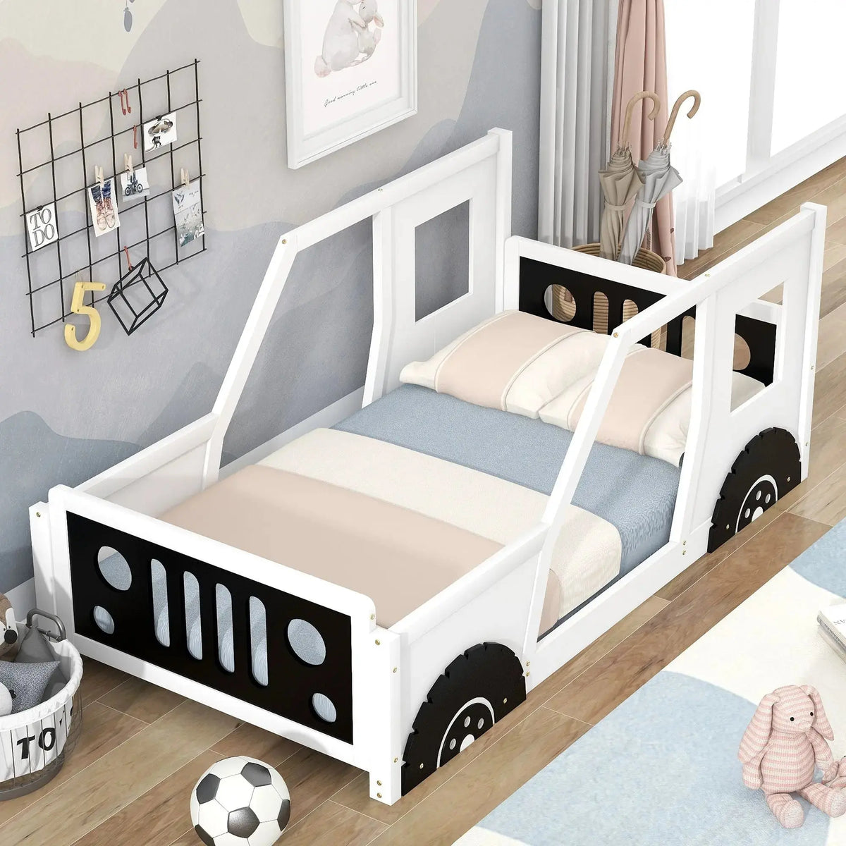 Twin Size Classic Car-Shaped Platform Bed with Wheels Doba
