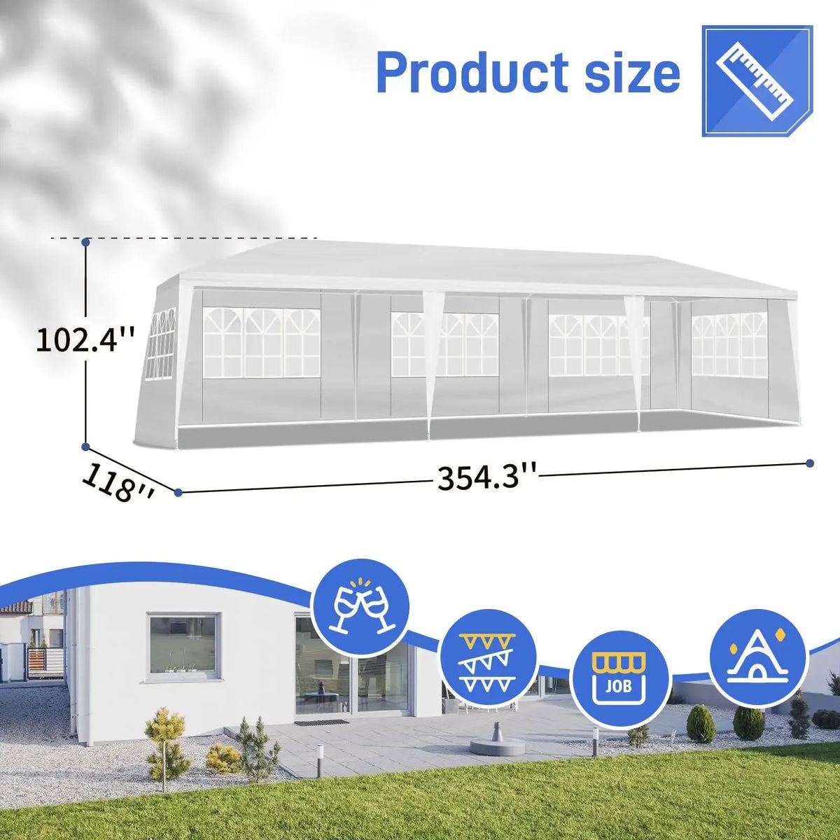 10'x30' Outdoor Party Tent with 8 Removable Sidewalls, Waterproof Canopy Patio Wedding Gazebo, White (self-pickup ONLY) Doba