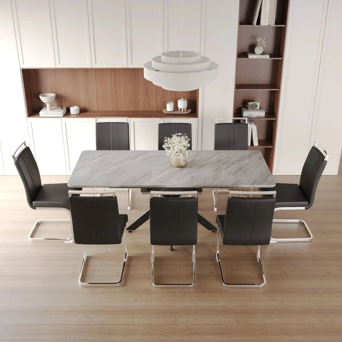 62.4" extendable 78.15" dining Table Set for 6-8 Person for Dining Room,C-shaped Tube Soft padded armless dining chair and Very large Dining Room Table Kitchen Table Chair Set with metal Legs Doba