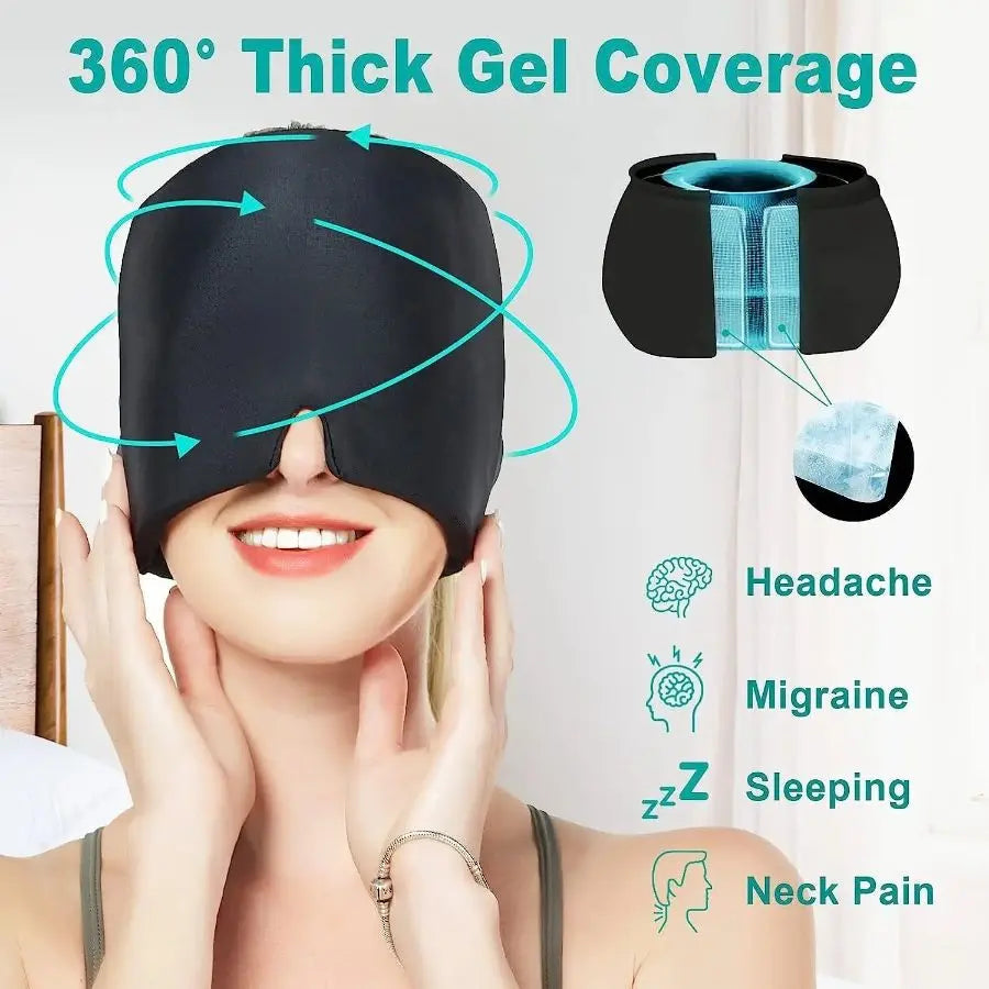 360° Massage Migraine Relief Hat Stress Relief Eye Mask Gel Hot Cold Therapy Headache Pain Relief Cap  Ice Head Wrap for Headache and Puffy Eyes Doba