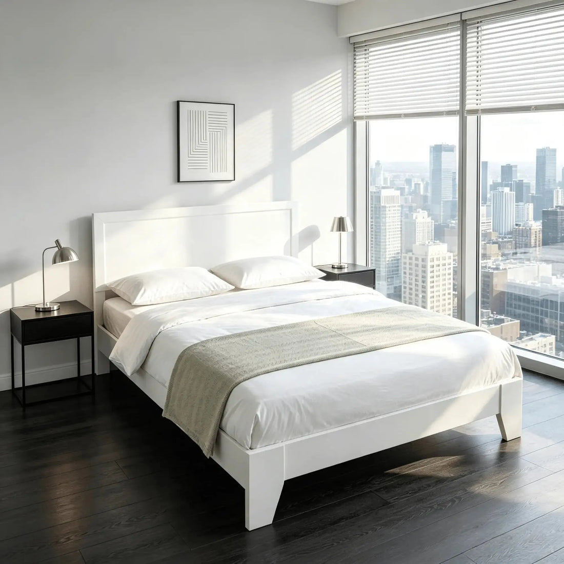 Large Modern Bed Frame with Headboard King Size Bedroom Furniture  Finish Queen Size Doba
