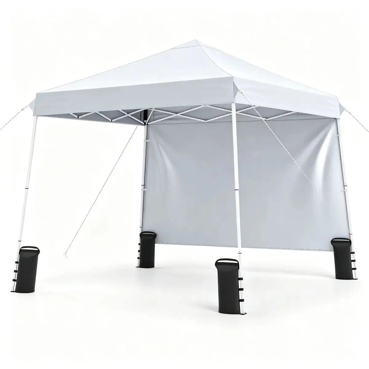 9ft x 9ft Pop Up Canopy Tent with Sidewall, UPF 50+ Silver Coated Waterproof Oxford Instant Shelter, 2-Level Adjustable Height Outdoor Canopy with Stakes Sandbags- White Doba