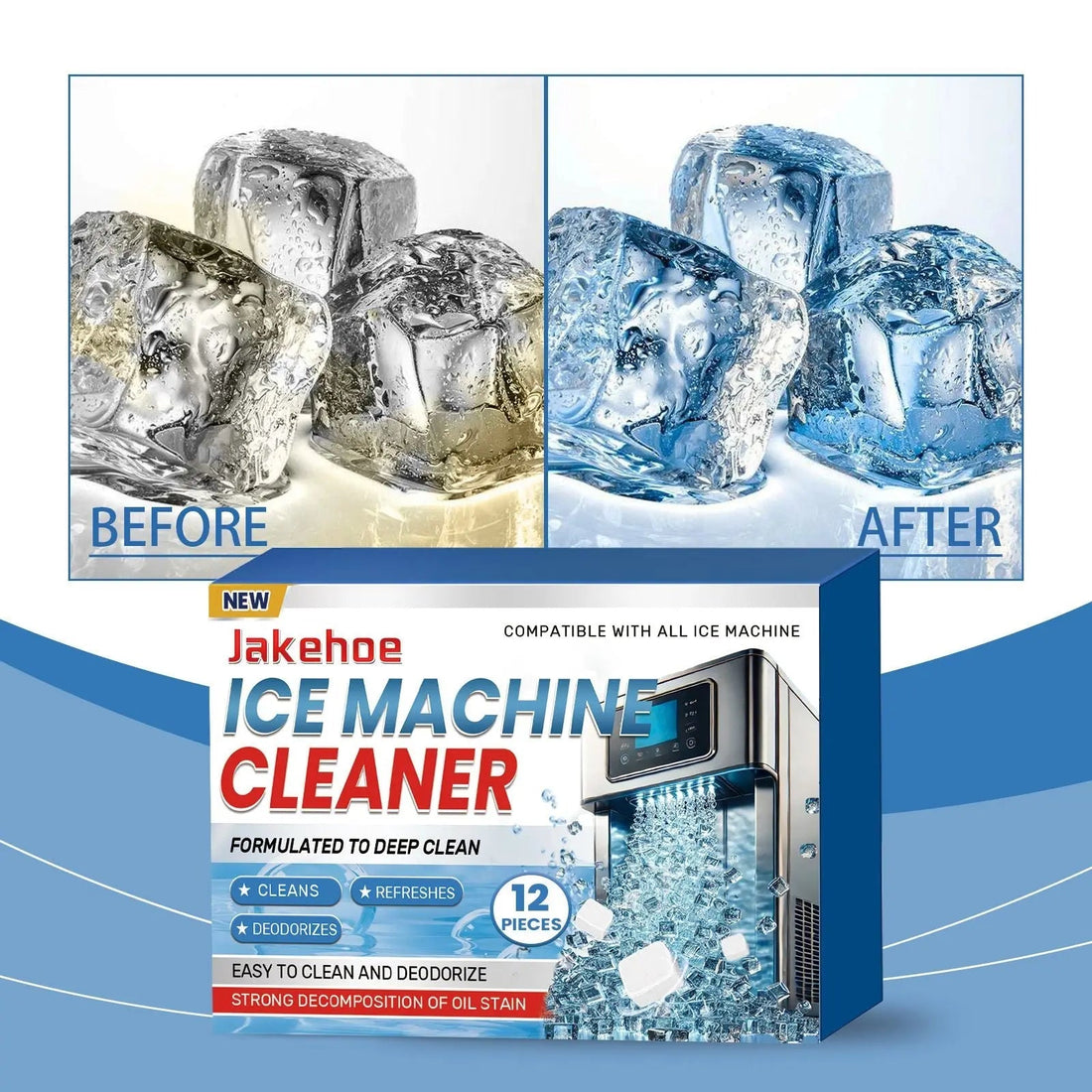Ice Maker Cleaning Tablets, Descaling & Deodorizing Cleanser for Portable Undercounter Countertop Ice Machines, Efficient Mineral Scale Stain Remover, 12 Pack Doba