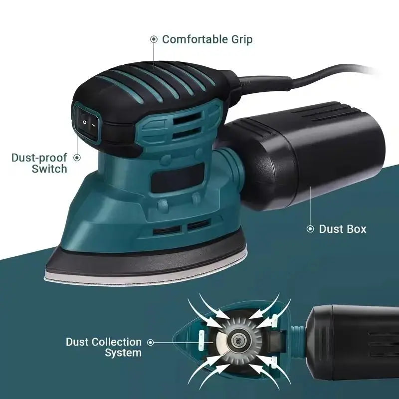 130W Electric Detail Sander, Handheld Mouse Sander with Dust Collection System, 13200 RPM Mini Sanding Tool with 12 Sandpapers for Woodworking, DIY and Tight Spaces Doba