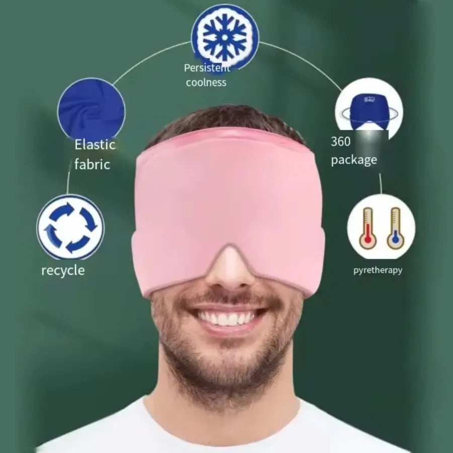 360° Massage Migraine Relief Hat Stress Relief Eye Mask Gel Hot Cold Therapy Headache Pain Relief Cap  Ice Head Wrap for Headache and Puffy Eyes Doba