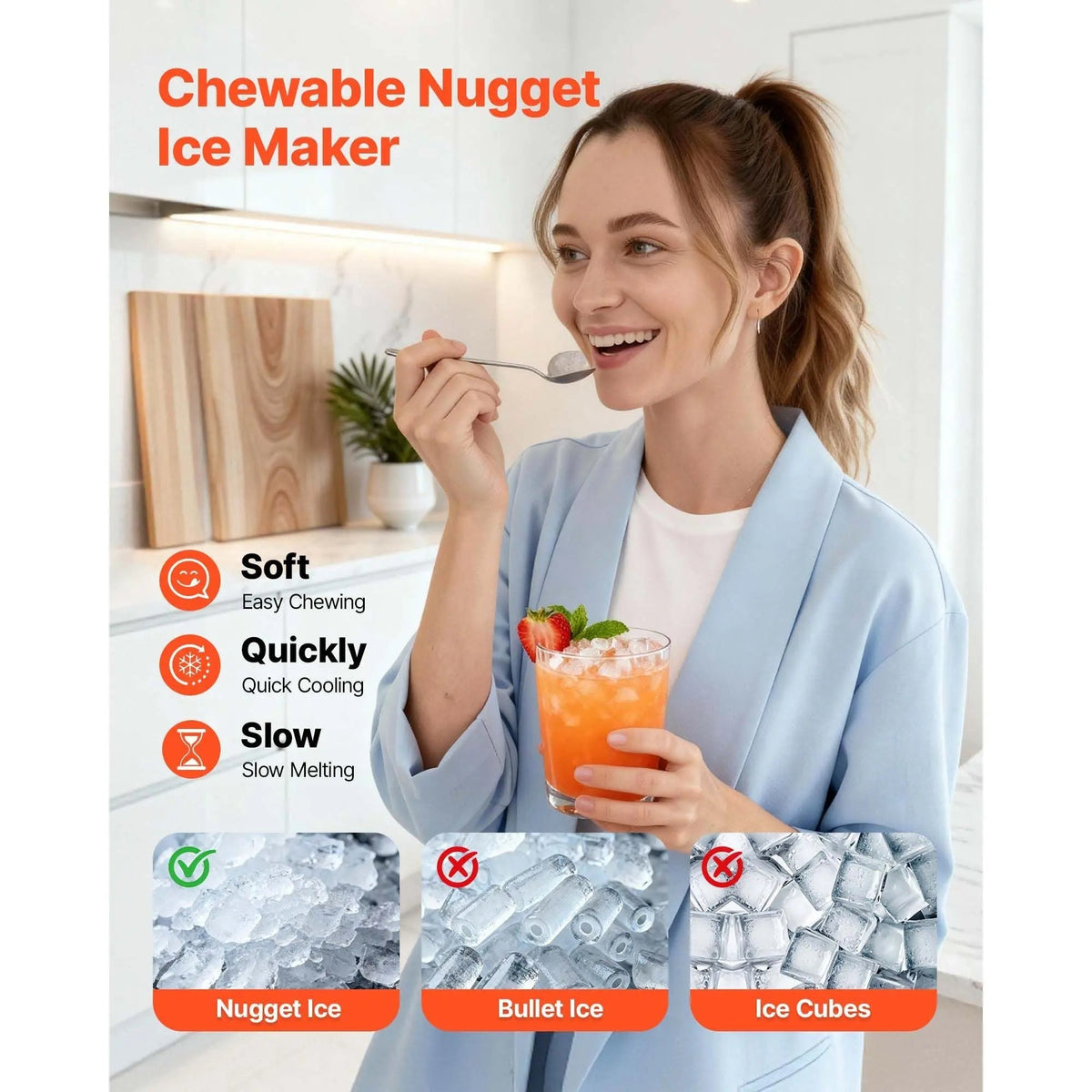 Countertop Ice Maker, 44 lbs per Day, Self-Cleaning Portable Machine with Scoop, 4 lbs Ice-Storage Basket, Nugget Ice-Making Machine with Chewable Ices for Home, Kitchen, Office, Bar & Party Doba