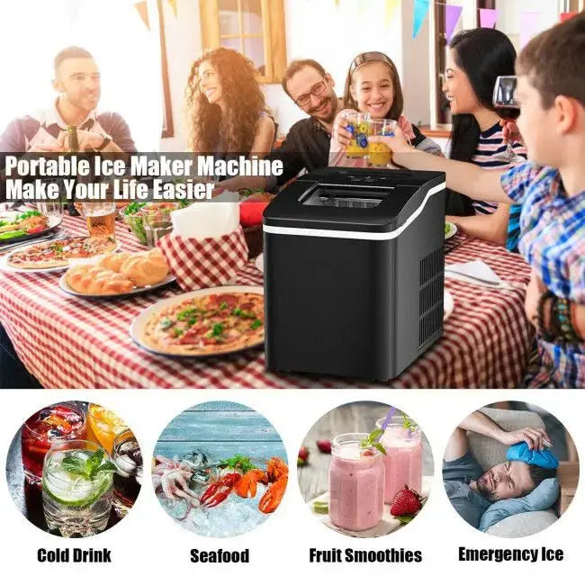 26lbs/24h Portable Countertop Ice Maker Machine with Scoop Doba