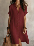 Linen Button Front Midi Dress My Store