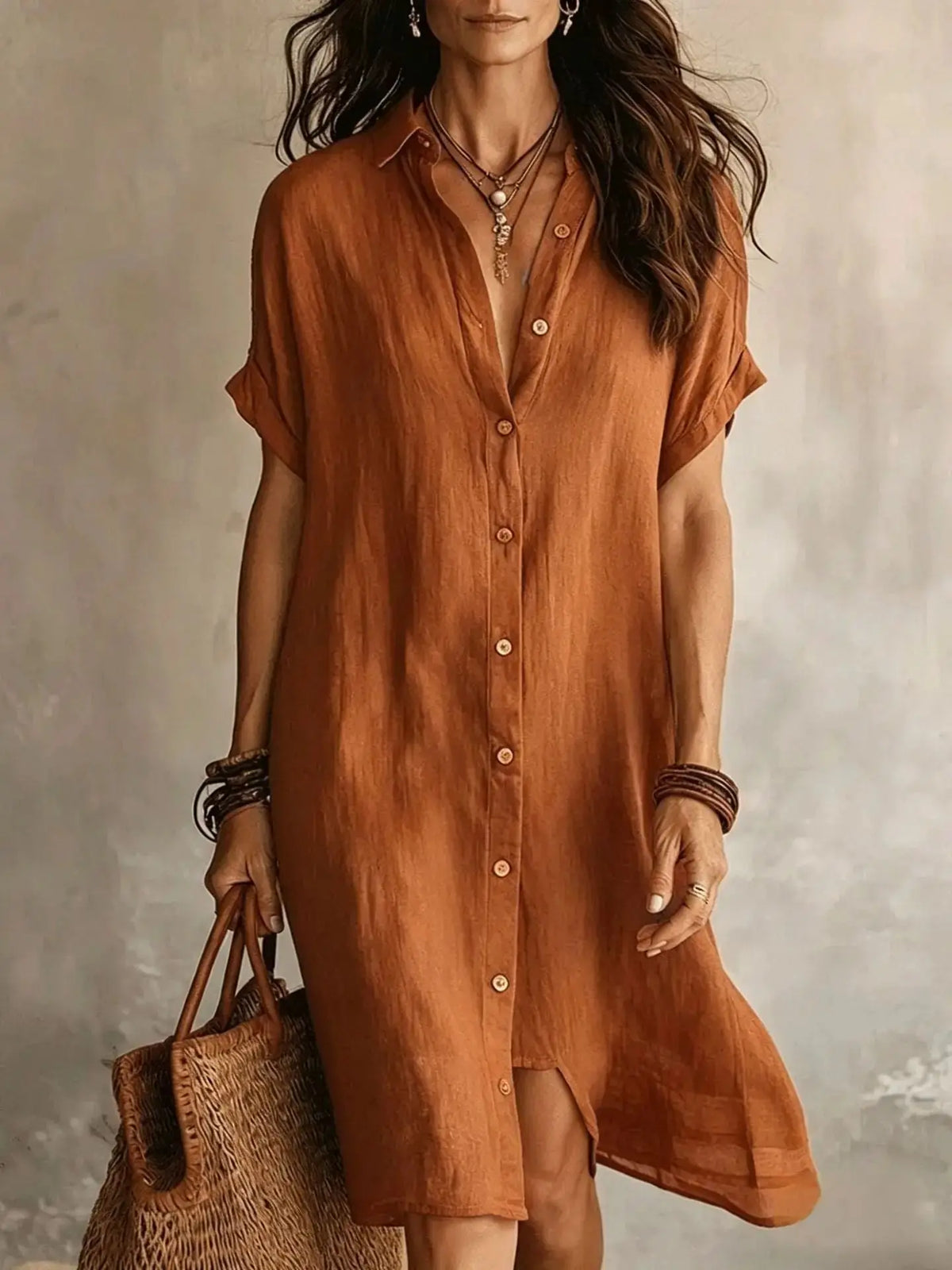 Linen Button Front Midi Dress My Store